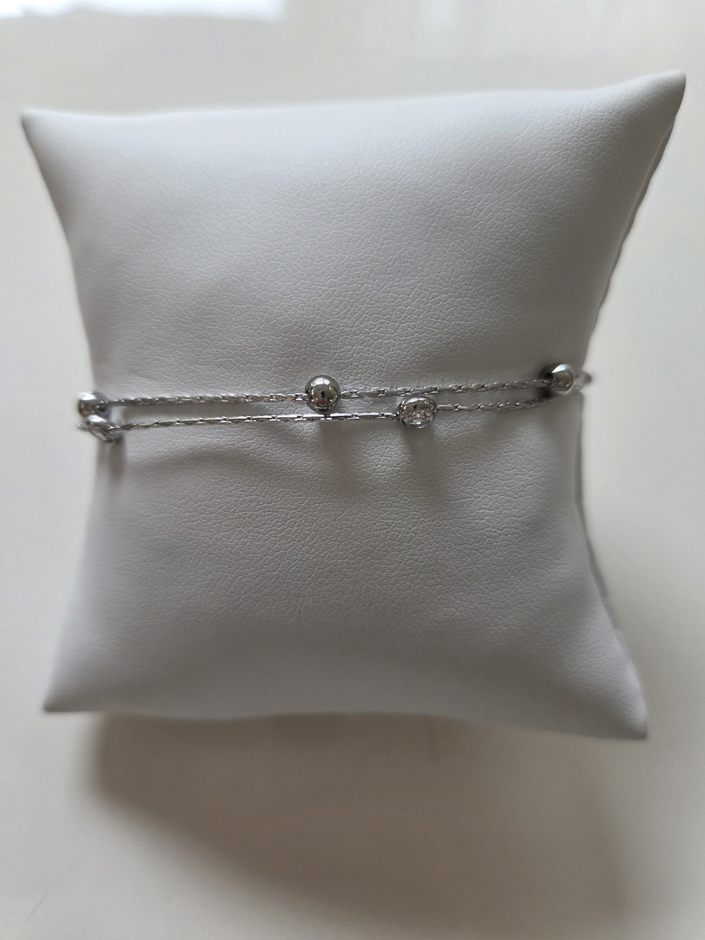Elegant Silver Ball & Crystal Double-Row Bracelet